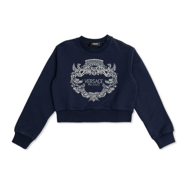 VERSACE KIDS SWEATSHIRT featuring crystal-embellished logo available at Lestyle Boutique Melbourne