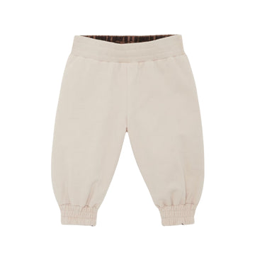 Fendi Kids reversible baby jogger pants, beige cotton-blend jersey with embroidery one side, brown FF logo nylon other side, Made in Italy, available at Lestyle Boutique 136 Little Collins St.