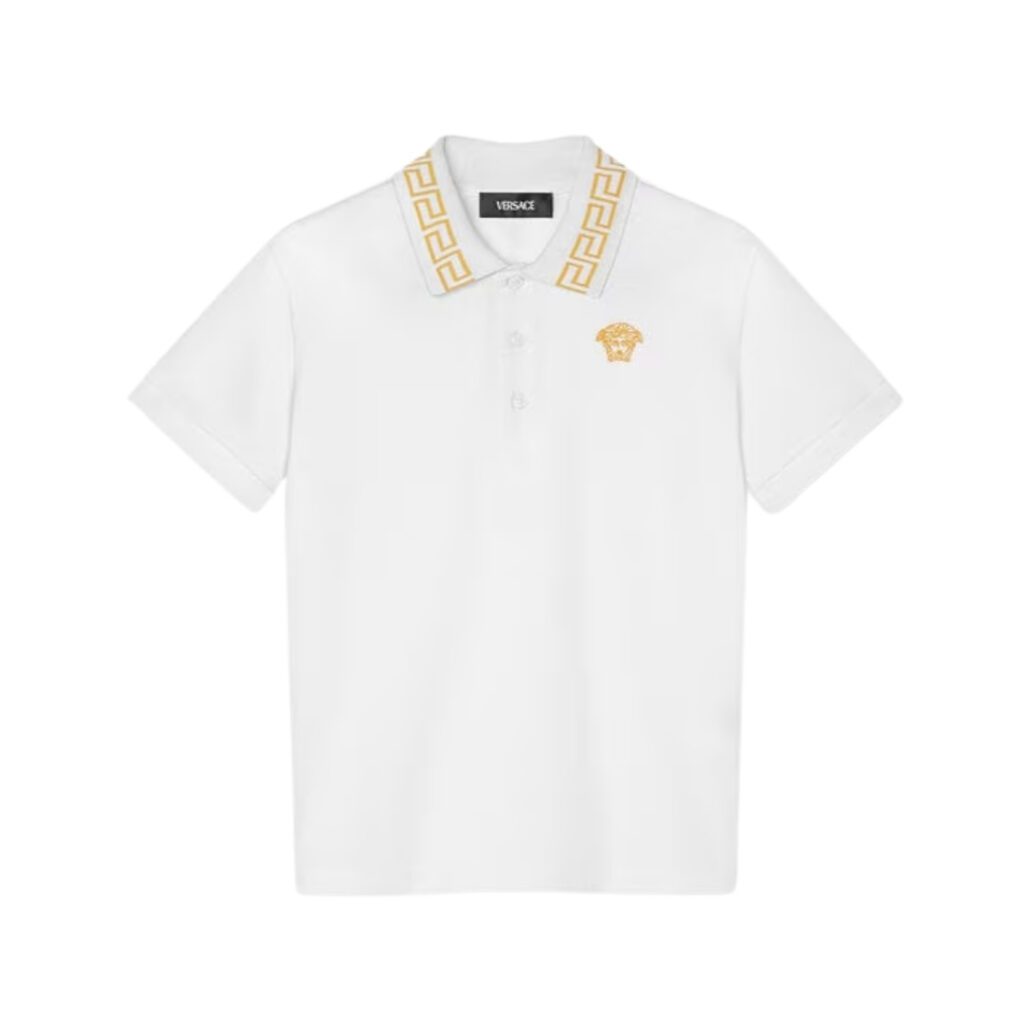 VERSACE KIDS POLO SHIRT featuring Greca collar and Medusa embroidery available at Lestyle Boutique Melbourne