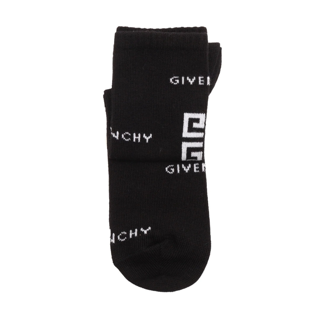 GIVENCHY KIDS BLACK COTTON-BLEND LOGO JACQUARD KNITTED SOCKS