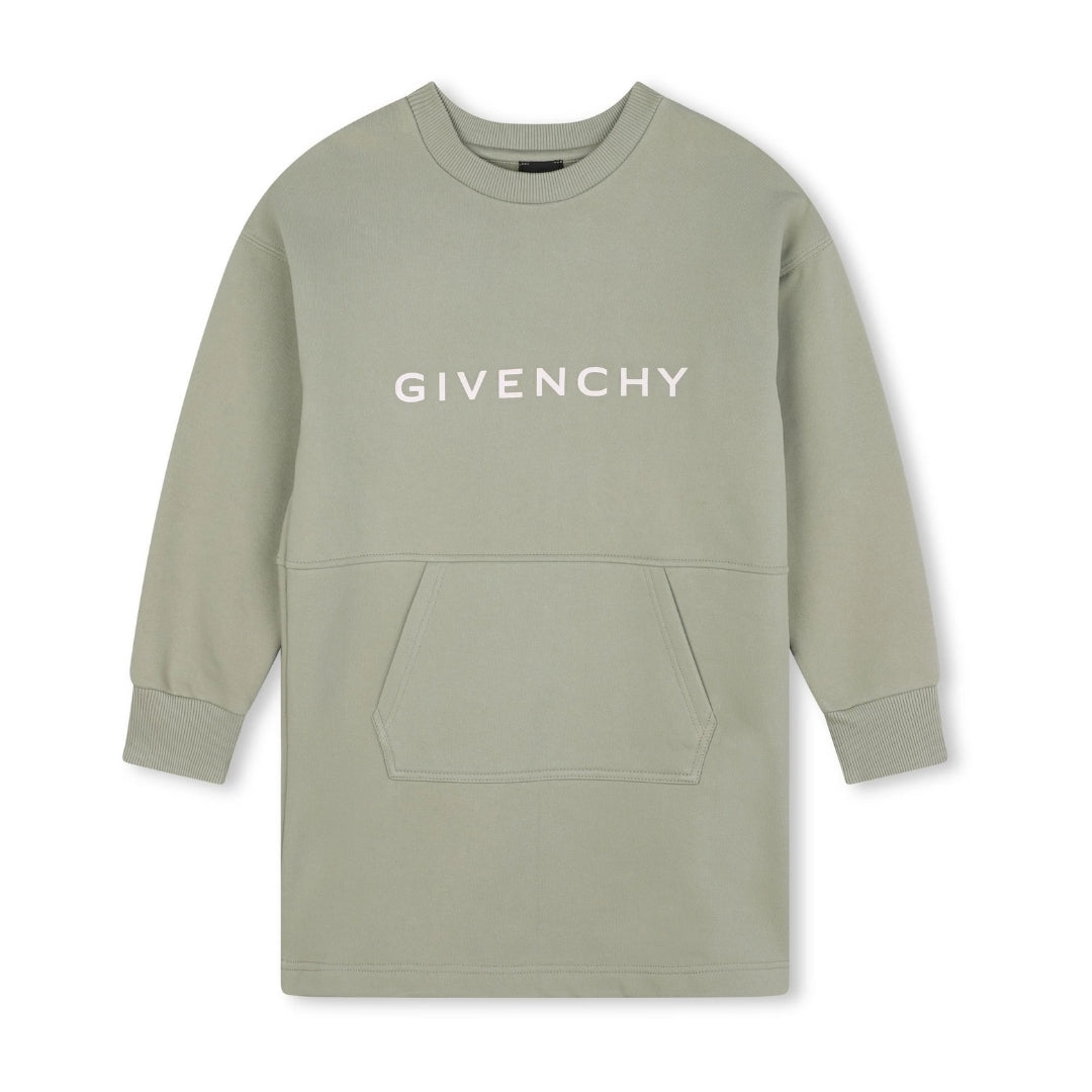 Givenchy lime long sleeved dress with a chest logo print, front pocket, and small back logo tab, available at Lestyle Boutique 136 Little Collins St.