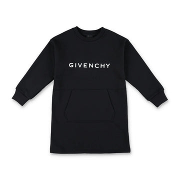 Givenchy Kids black logo printed crewneck dress made from an organic cotton and polyester blend with a chest logo print and front pocket, Made in Tunisia, available at Lestyle Boutique 136 Little Collins St.