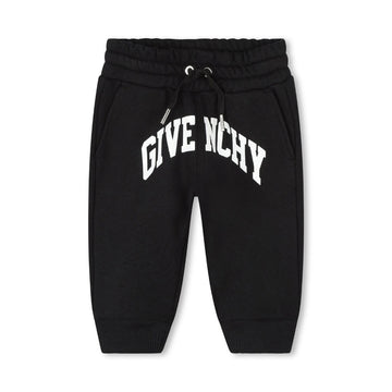Givenchy Kids black and white cotton blend track pants with 4G-motif, front logo print, and elasticated drawstring waistband, available at Lestyle Boutique 136 Little Collins St.