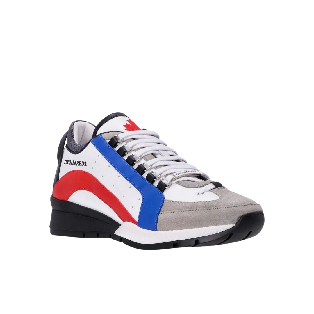 Dsquared2 multicolor panelled low-top sneakers featuring logo-embroidered tongue, lace-up fastening, and chunky rubber sole, Made in Italy, available at Lestyle Boutique 136 Little Collins St.
