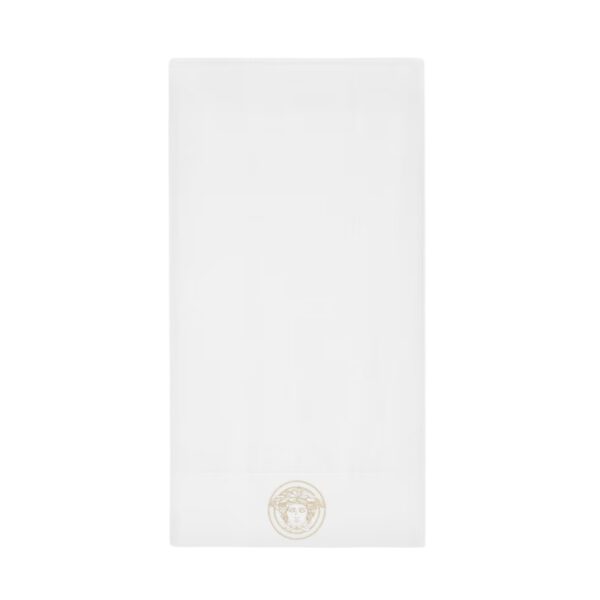 Versace towel featuring embroidered Medusa in white – luxury cotton terry, available at Lestyle Boutique Melbourne