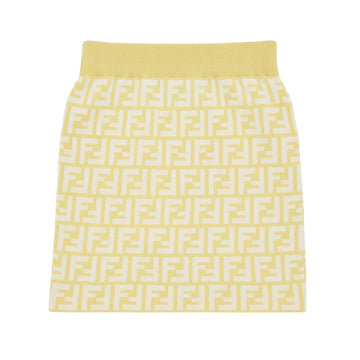 Fendi Kids junior yellow cotton jersey mini skirt featuring the all-over FF motif in yellow and white and ribbed trims, Made in Italy, available at Lestyle Boutique 136 Little Collins St.