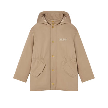 Versace Embroidered Milano Kids Parka in beige, featuring high-quality cotton and stylish design. Available at Lestyle Boutique Melbourne.