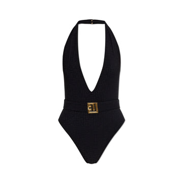 Balmain black one-piece swimsuit embodies luxury and elegance with a geometric pattern and elegant buckle. Available at Lestyle Boutique Melbourne