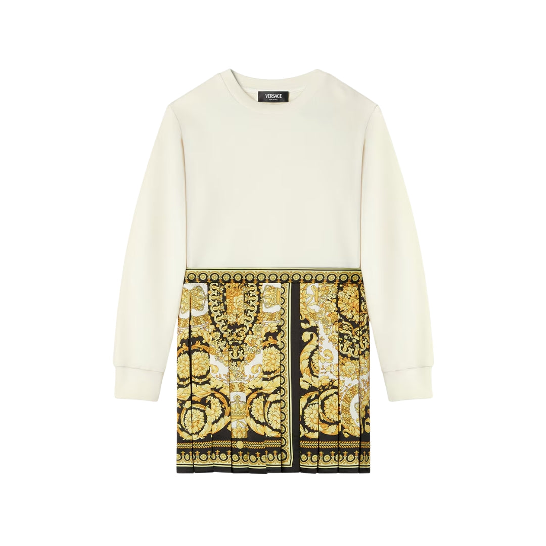 Versace Barocco Foulard Kids Sweatshirt Dress with gold and white design, available at Lestyle Boutique Melbourne