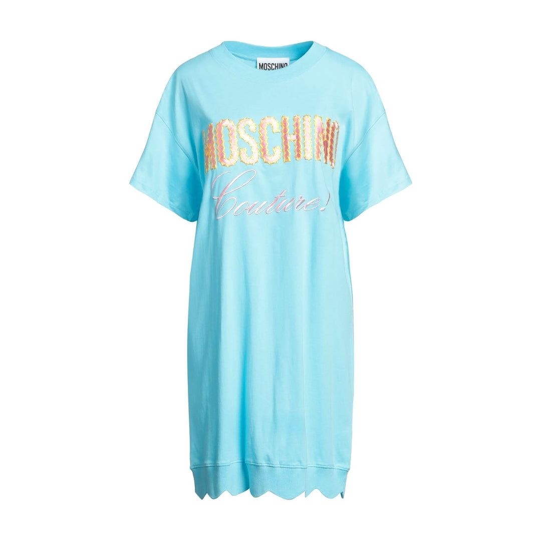 MOSCHINO Short Dress with logo, turquoise color, available at Lestyle Boutique Melbourne