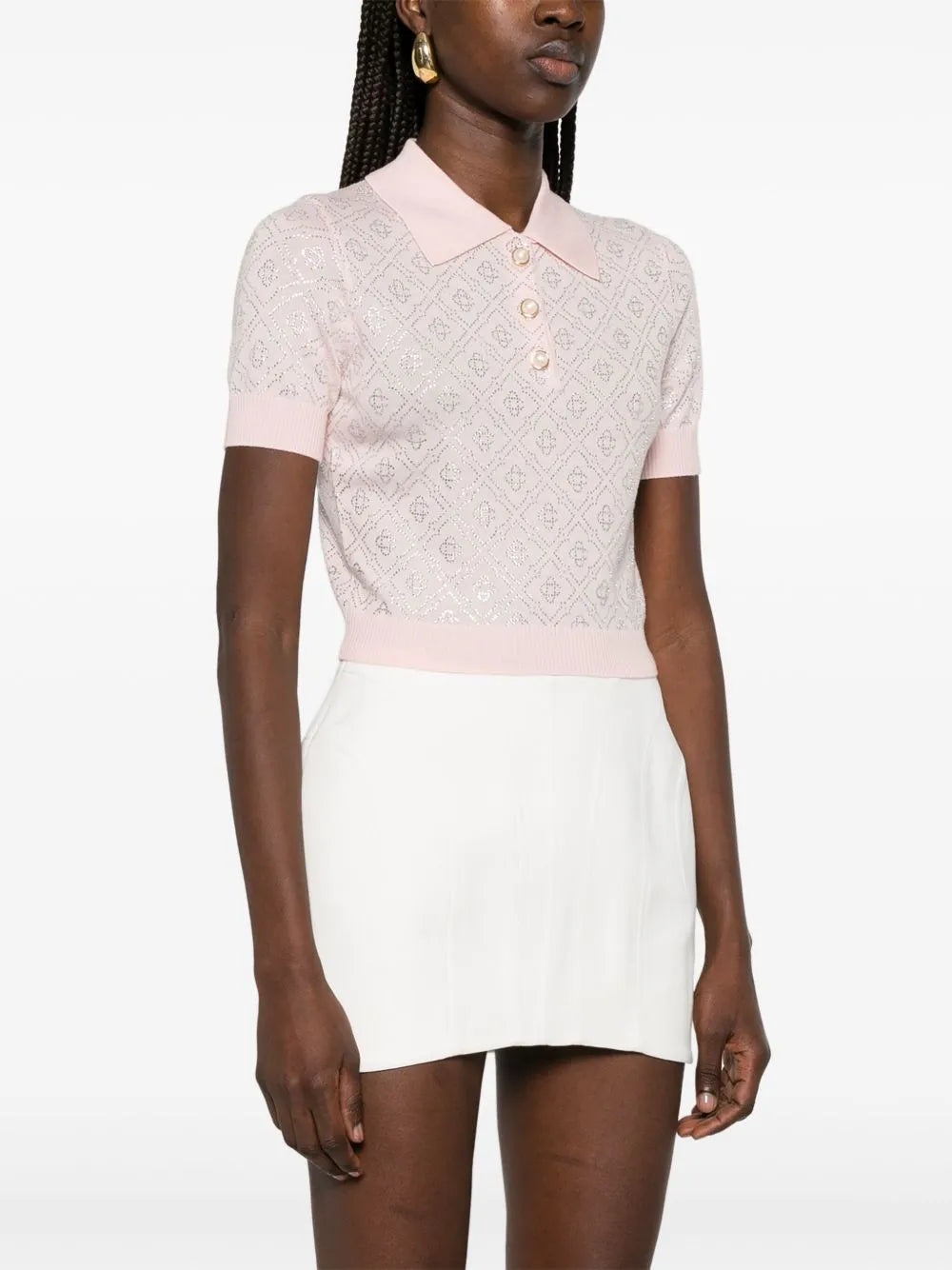 Casablanca pink crystal-monogram polo top with luxurious design, available at Lestyle Boutique Melbourne