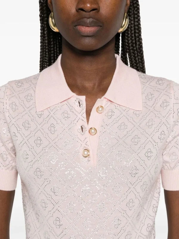 Casablanca pink crystal-monogram polo top with luxurious design, available at Lestyle Boutique Melbourne