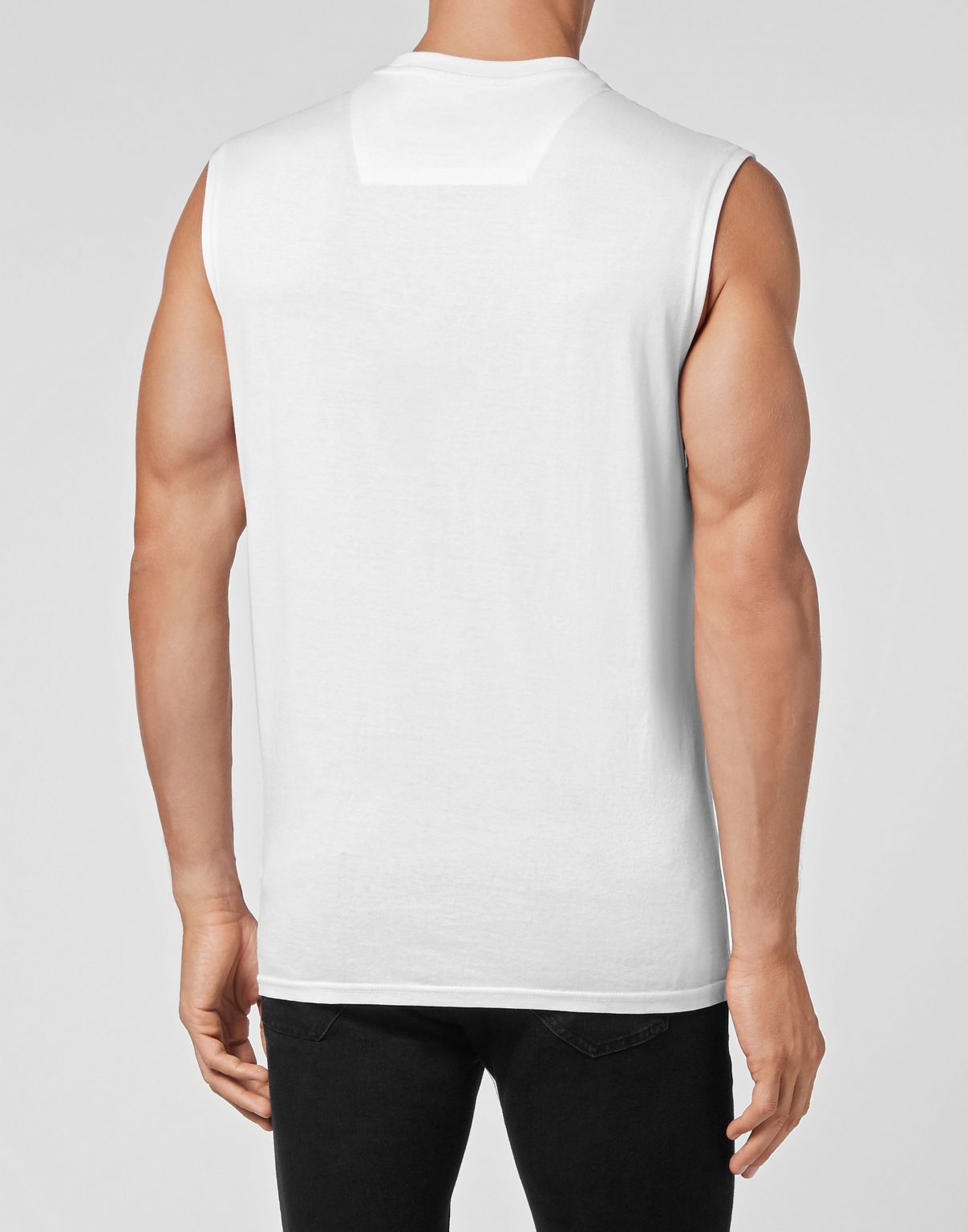 PHILIPP PLEIN T-SHIRT featuring sleeveless design with iconic Plein logo available at Lestyle Boutique Melbourne
