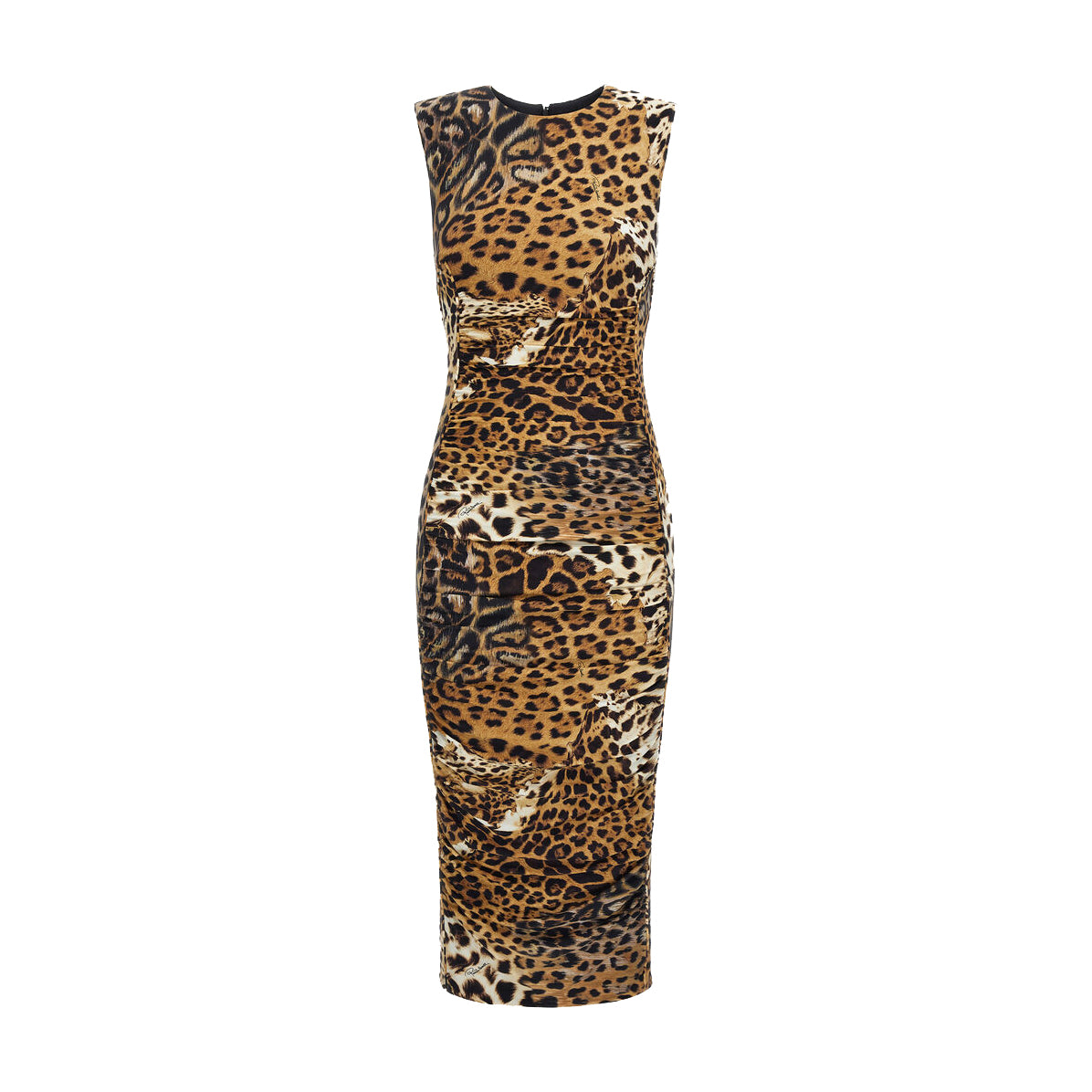 Roberto Cavalli leopard print dress with multicolor pattern, featuring a slim fit and vibrant design, available at Lestyle Boutique Melbourne.