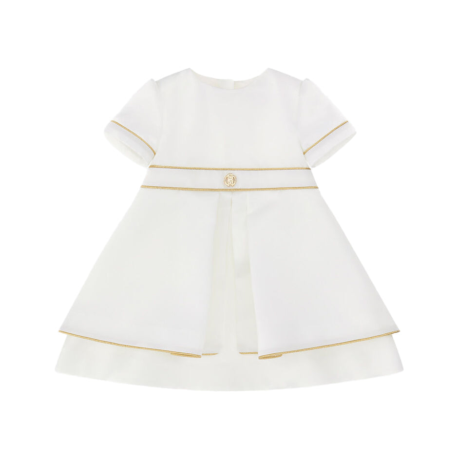 Roberto Cavalli Logo RC Dress in White, featuring gold-tone trims and the RC medallion, available at Lestyle Boutique Melbourne