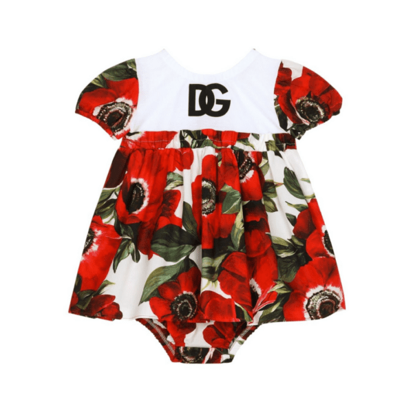 Dolce & Gabbana Kids Dress with poppy print, flared design, and logo detail. Available at Lestyle Boutique Melbourne.