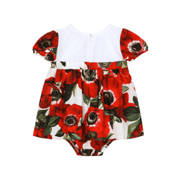 Dolce & Gabbana Kids Dress with poppy print, flared design, and logo detail. Available at Lestyle Boutique Melbourne.