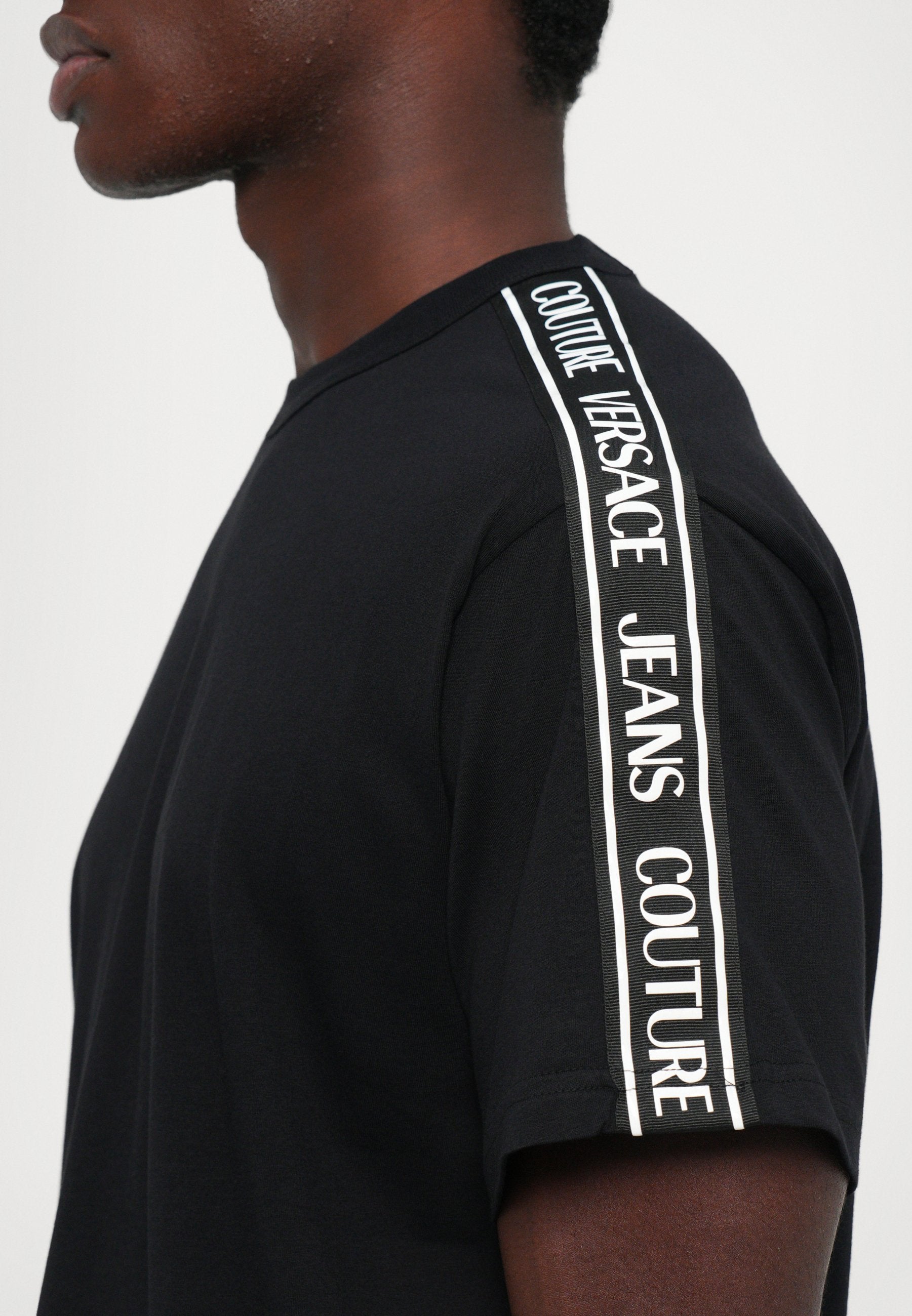 Versace Jeans Couture logo tape print T-shirt featuring logo tape available at Lestyle Boutique Melbourne