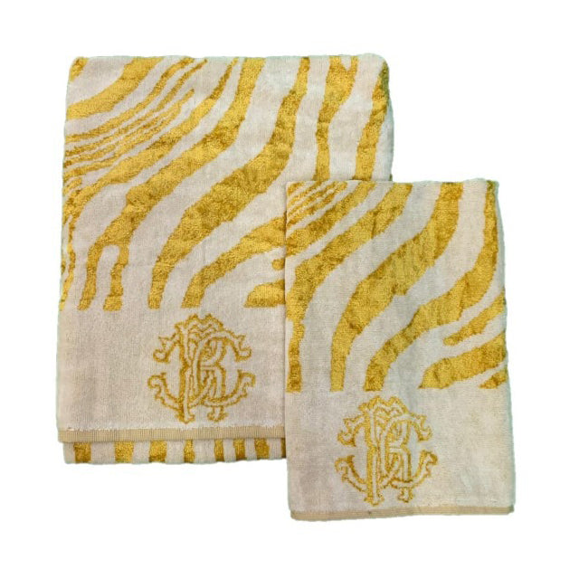 Roberto Cavalli towel set featuring a zebra pattern. Available at Lestyle Boutique Melbourne