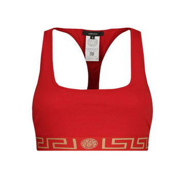 Versace red racerback bralette with Greca border and Medusa emblem on the elastic underband, made from 94% cotton and 6% elastane, available at Lestyle Boutique 136 Little Collins St.