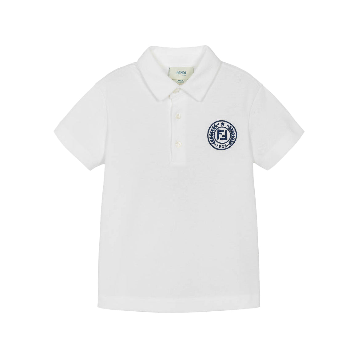 Fendi Kids white cotton stamp logo polo shirt, available at Lestyle Boutique Melbourne. A stylish and comfortable choice for casual wear.