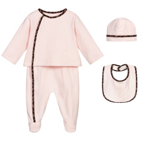 Fendi baby romper set with soft cotton jersey and iconic FF logo, available at Lestyle Boutique Melbourne