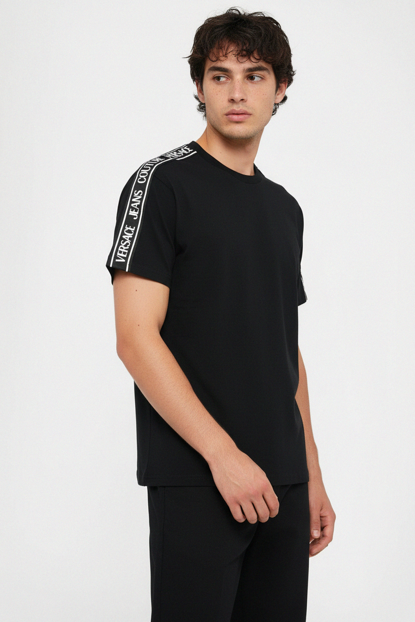 Versace Jeans Couture logo tape print T-shirt featuring logo tape available at Lestyle Boutique Melbourne