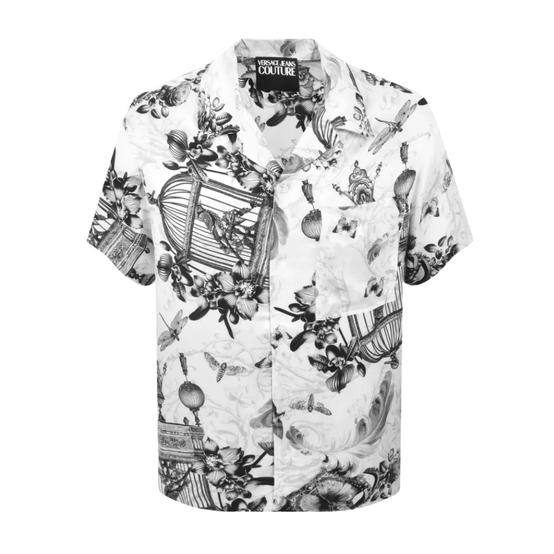Versace Jeans Couture Short Sleeve Shirt featuring all-over black print on white available at Lestyle Boutique Melbourne