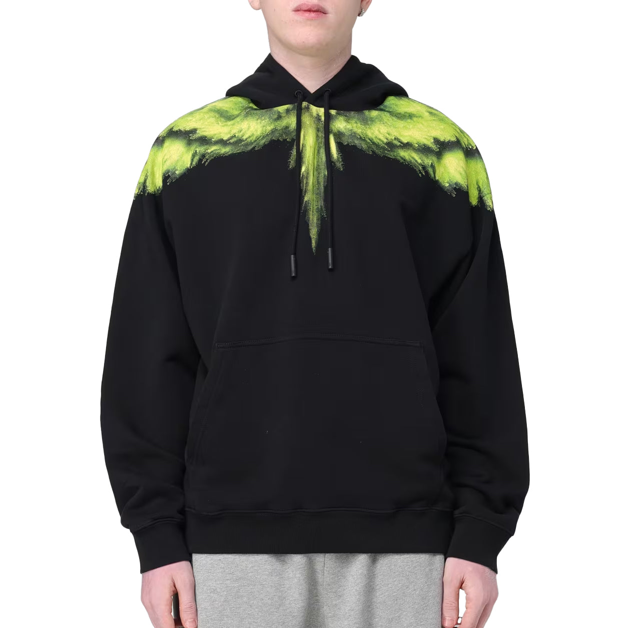 Marcelo Burlon County of Milan black hoodie with green wings print, made from 100% cotton, available at Lestyle Boutique Melbourne.