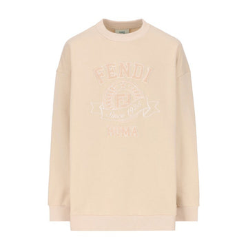 Fendi Kids beige sweatshirt with embroidered Fendi Roma logo, providing a stylish and comfortable look, available at Lestyle Boutique Melbourne.