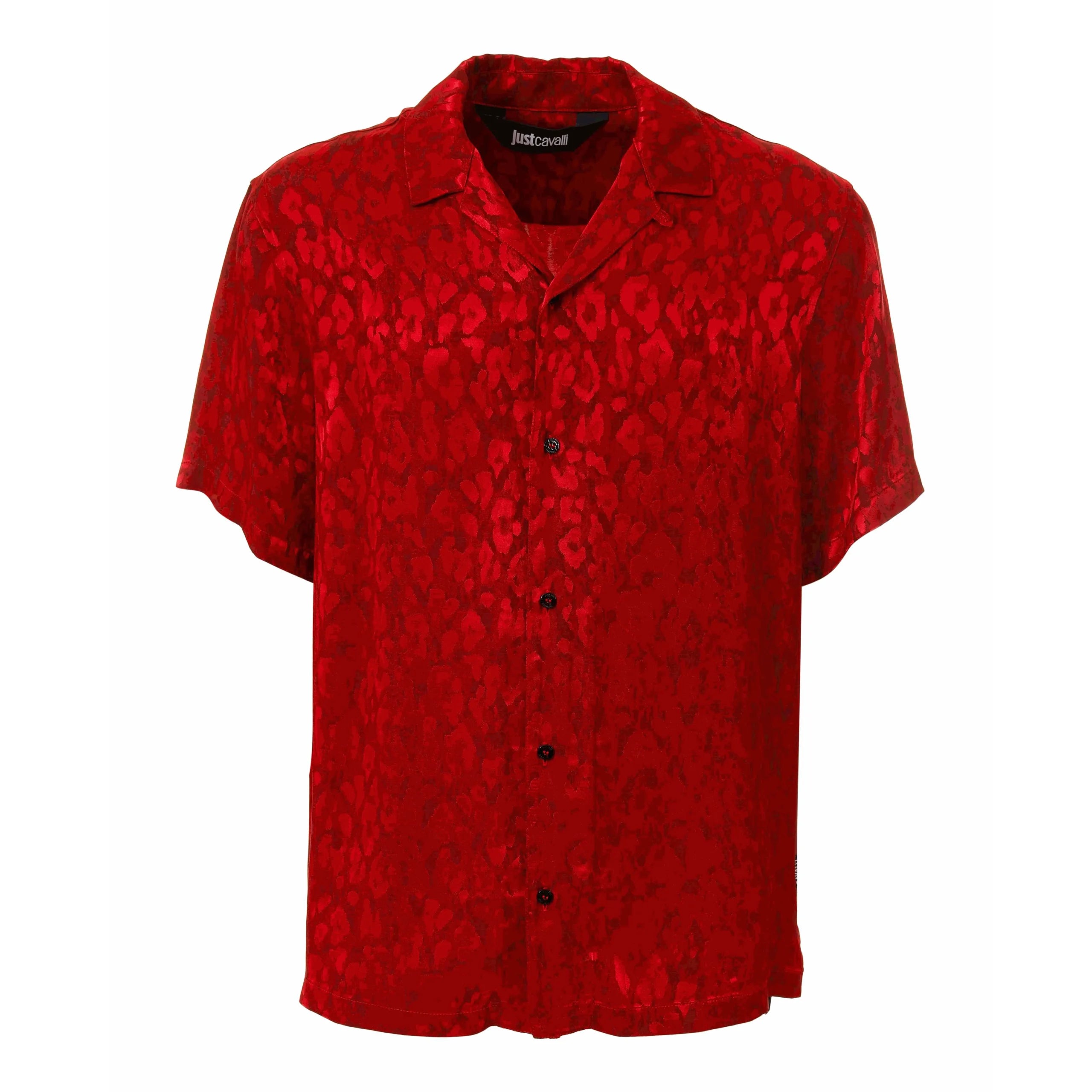 Just Cavalli Jacquard Leopard Shirt in Barbados Cherry with a bold pattern, available at Lestyle Boutique.