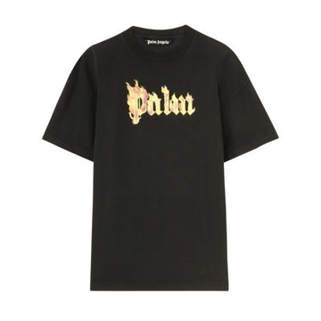 Palm Angels Burning Logo T-Shirt featuring a gold flame design, available at Lestyle Boutique Melbourne