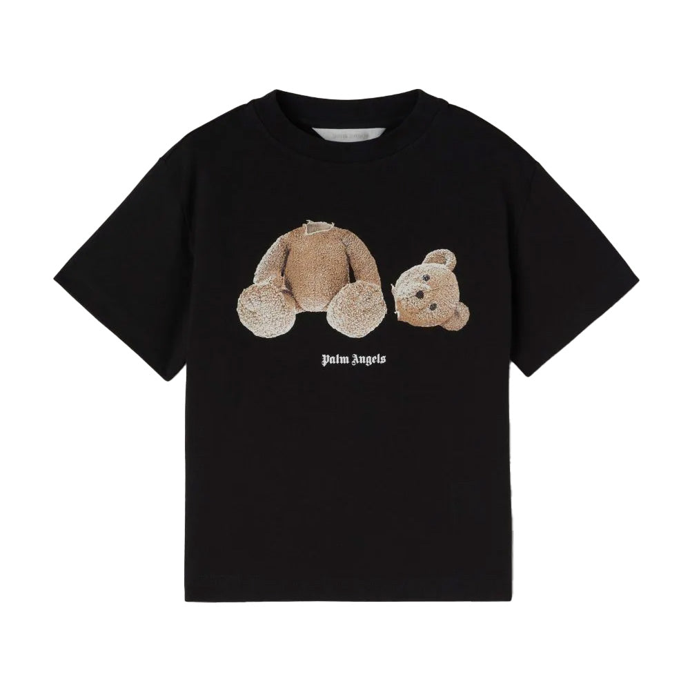 Palm Angels black Broken Bear T-shirt with teddy bear graphic and Palm Angels logo, available at Lestyle Boutique Melbourne. A playful and stylish choice for casual wear.