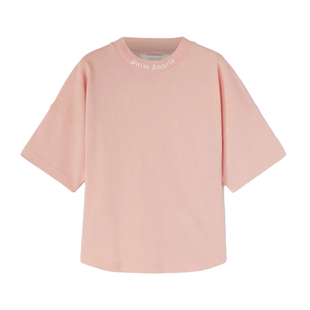 Palm Angels Classic Overlogo T-shirt in pink with Palm Angels logo on the back and neckline, available at Lestyle Boutique Melbourne.