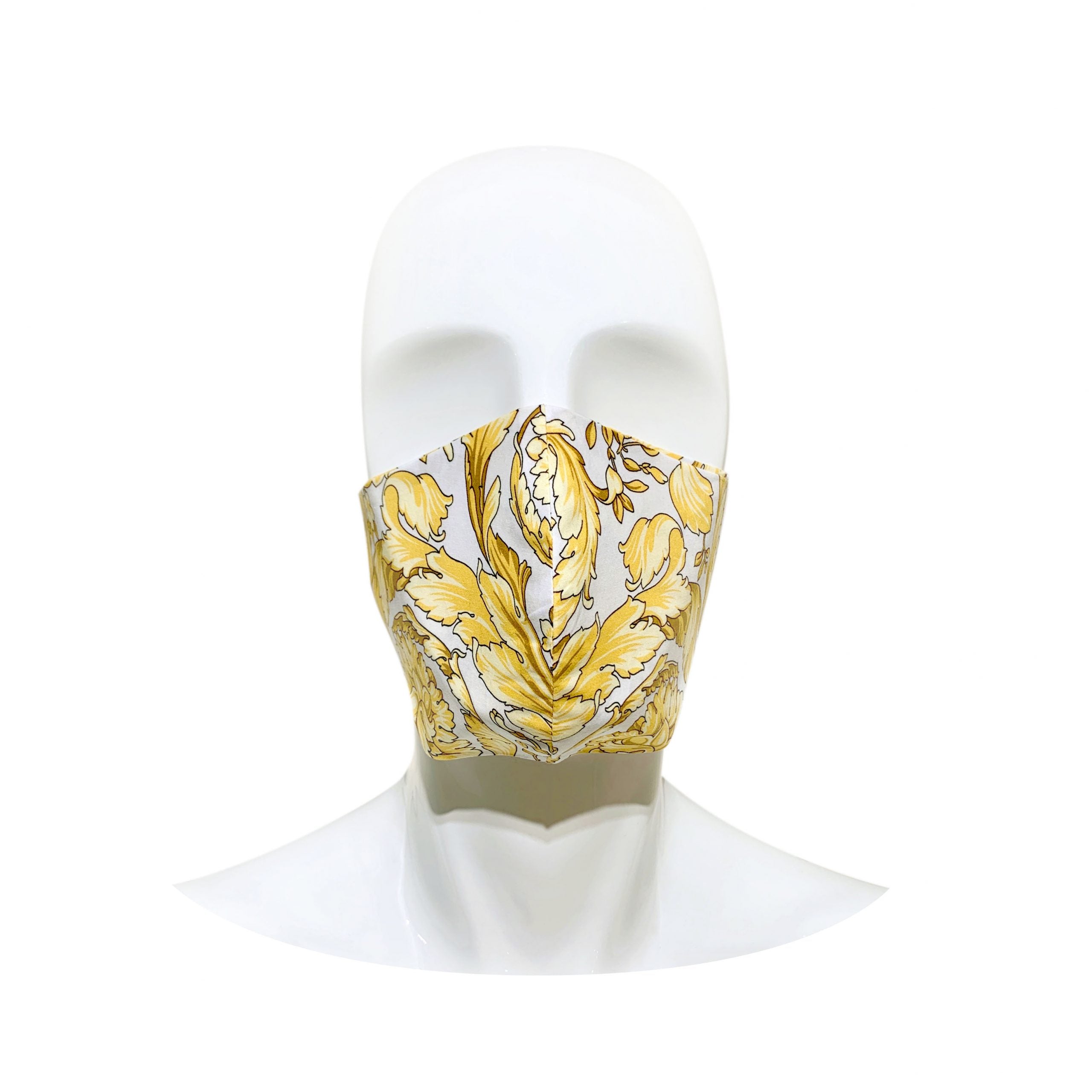 Vanitas pattern cotton face mask with floral-inspired design in gold and black, offering stylish protection for allergy season - Lestyle Boutique Melbourne