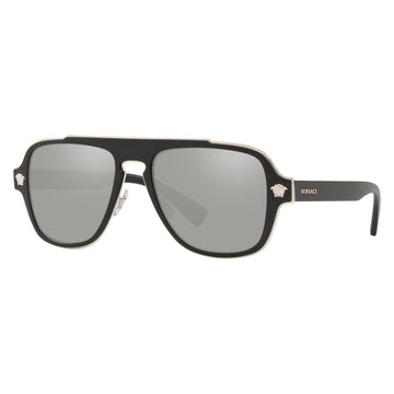Versace VE2199 matte black shield sunglasses with grey mirrored lenses, available at Lestyle Boutique Melbourne. A bold and fashionable choice for any occasion.