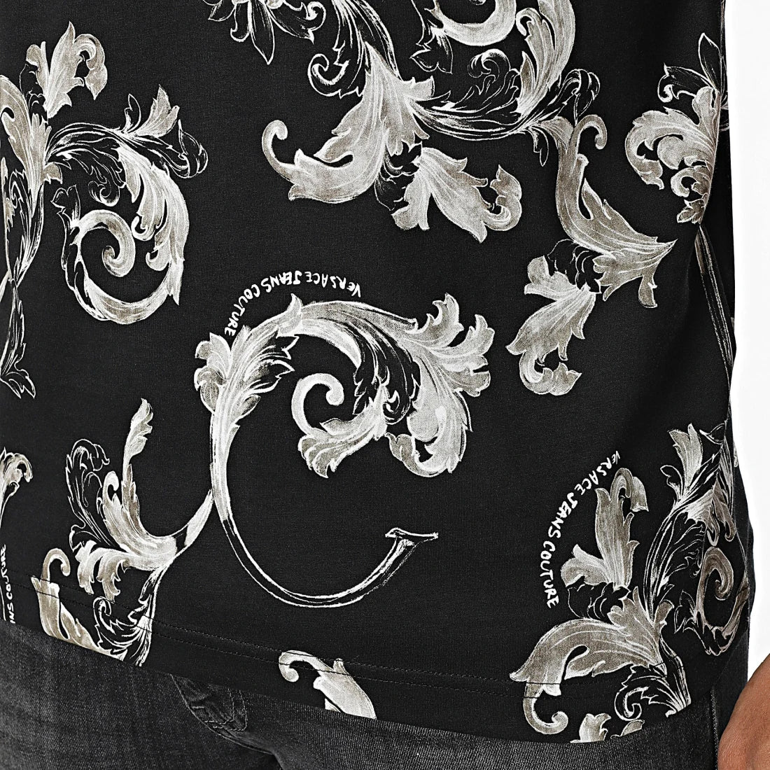VERSACE JEANS COUTURE OUTLINE BAROCCO T-SHIRT IN BLACK AND GREY