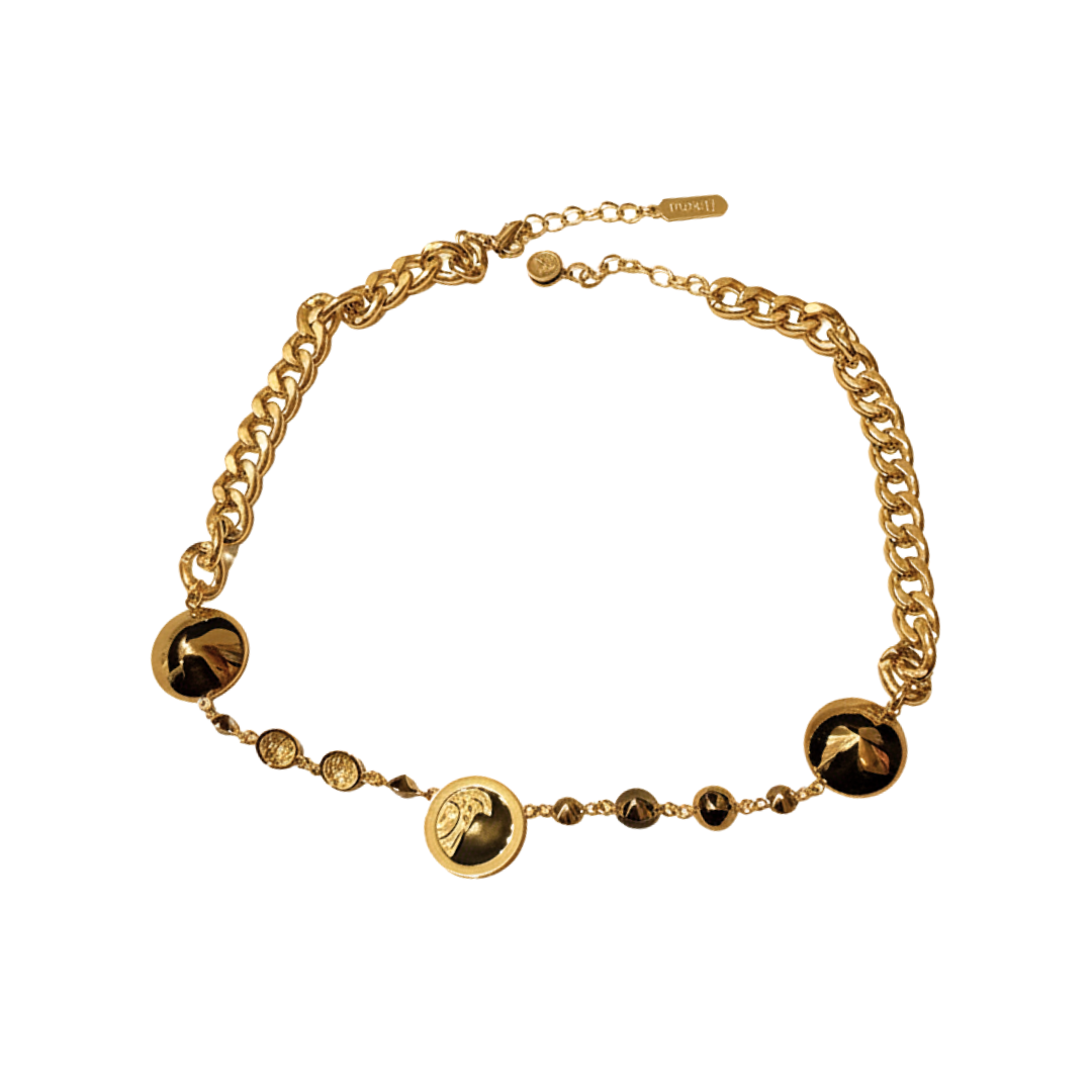 Versace Necklace featuring circular medallion pendants, gold-tone chain, available at Lestyle Boutique Melbourne