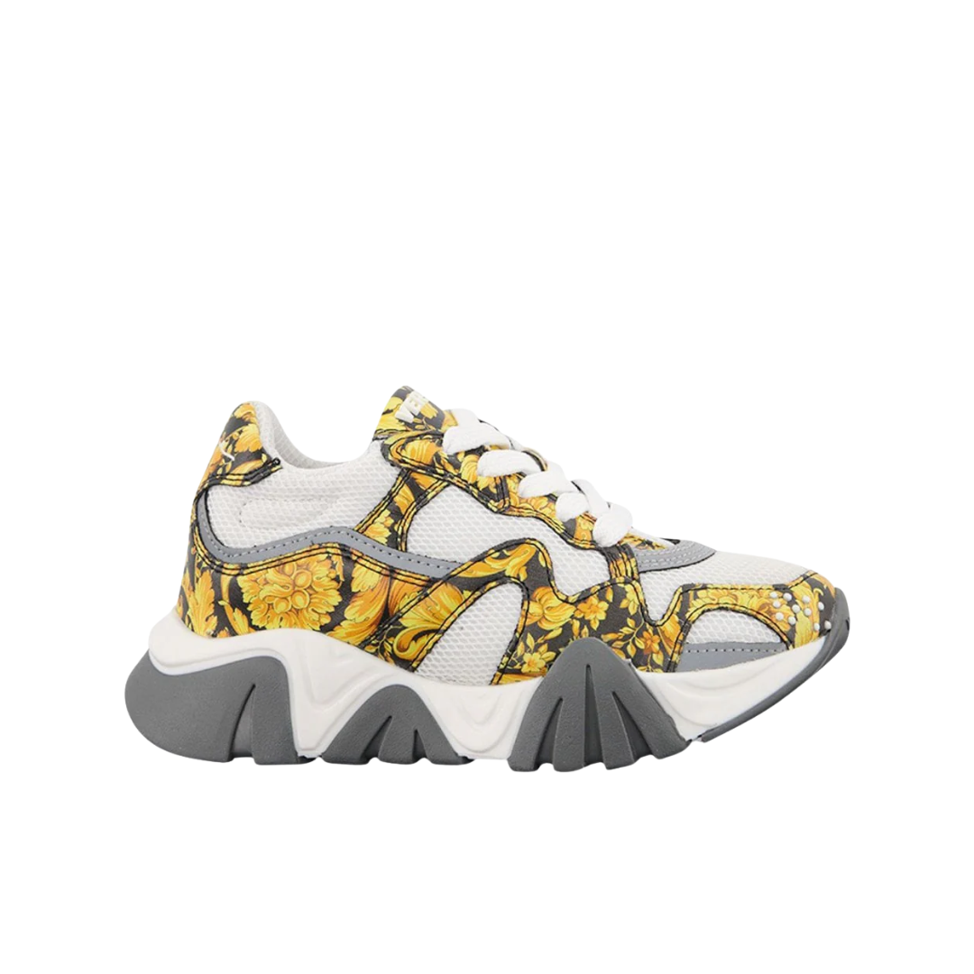 VERSACE KIDS SNEAKER featuring bold yellow floral baroque pattern available at Lestyle Boutique Melbourne