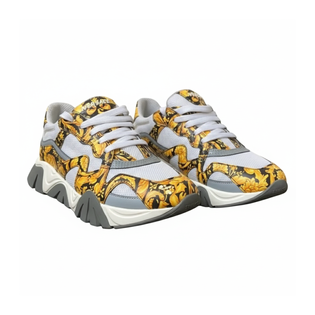 VERSACE KIDS SNEAKER featuring bold yellow floral baroque pattern available at Lestyle Boutique Melbourne