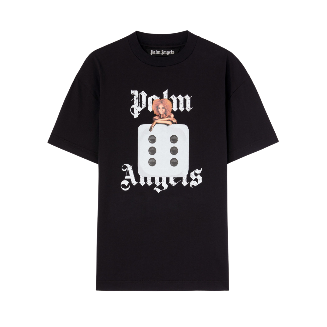Palm Angels T-shirt featuring graphic dice and figure print available at Lestyle Boutique Melbourne