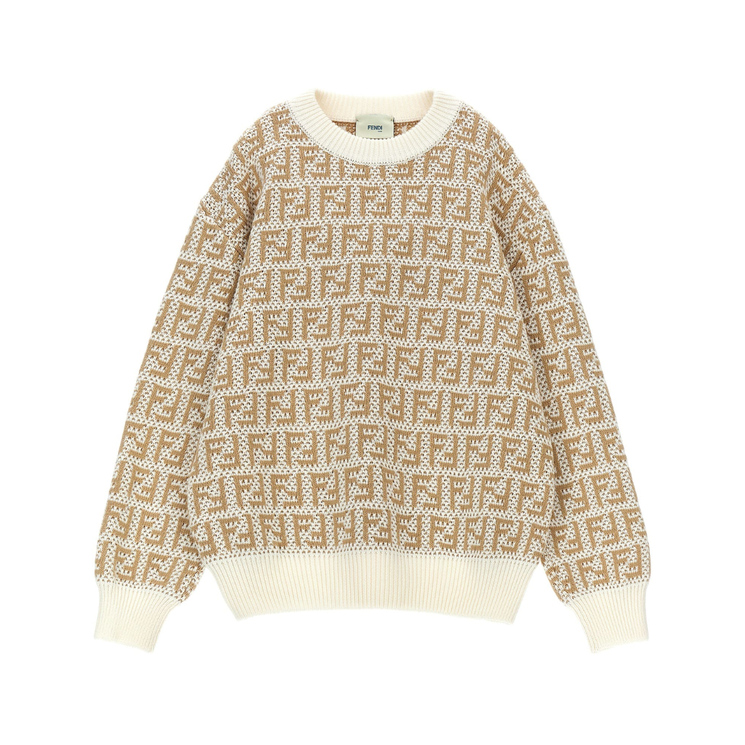Fendi Kids sweater featuring all-over FF jacquard logo pattern in beige, available at Lestyle Boutique Melbourne