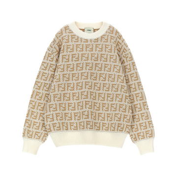 Fendi Kids sweater featuring all-over FF jacquard logo pattern in beige, available at Lestyle Boutique Melbourne