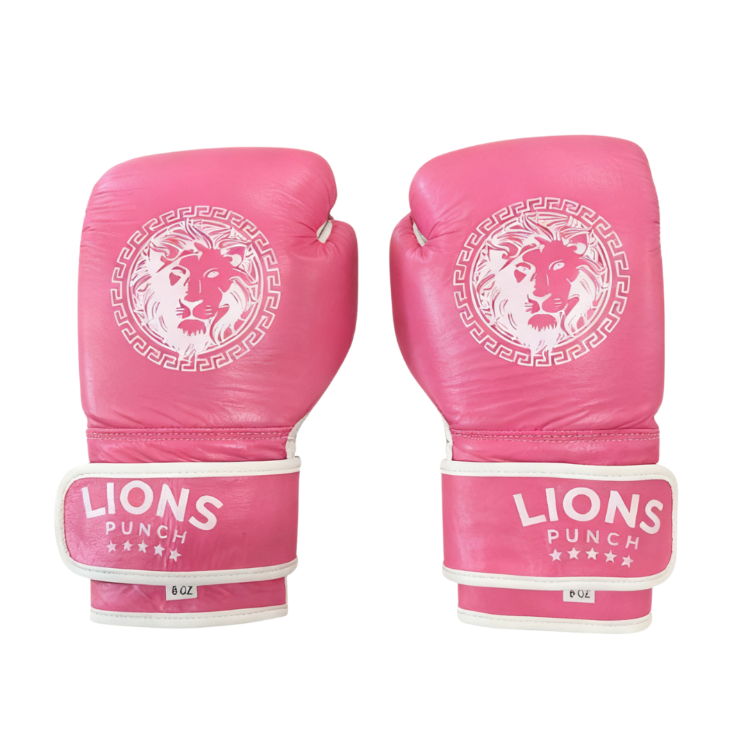 Lions Punch boxing gloves featuring pink color and 8-oz size available at Lestyle Boutique Melbourne