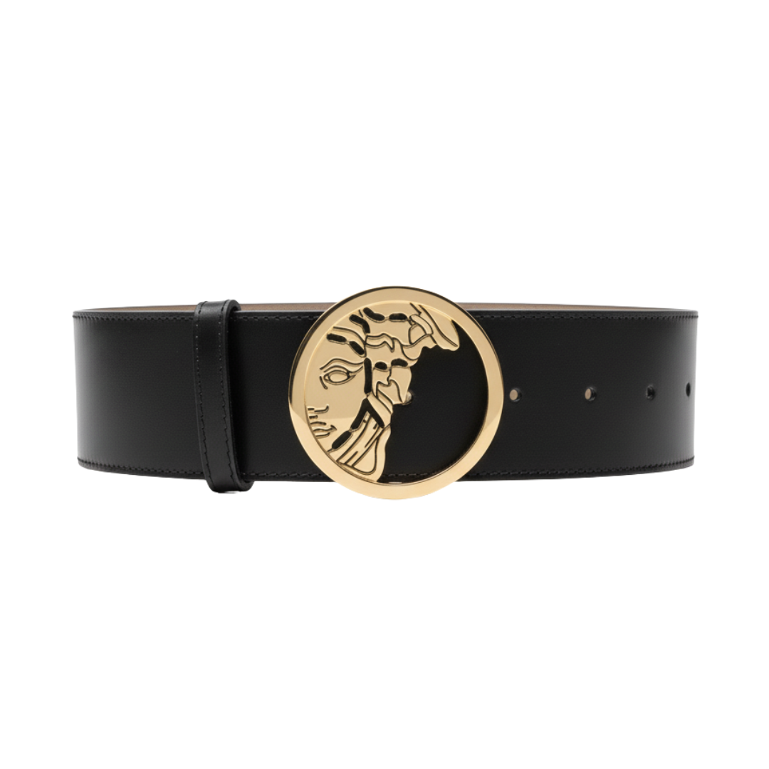 Versace Collection belt featuring a gold Medusa buckle available at Lestyle Boutique Melbourne