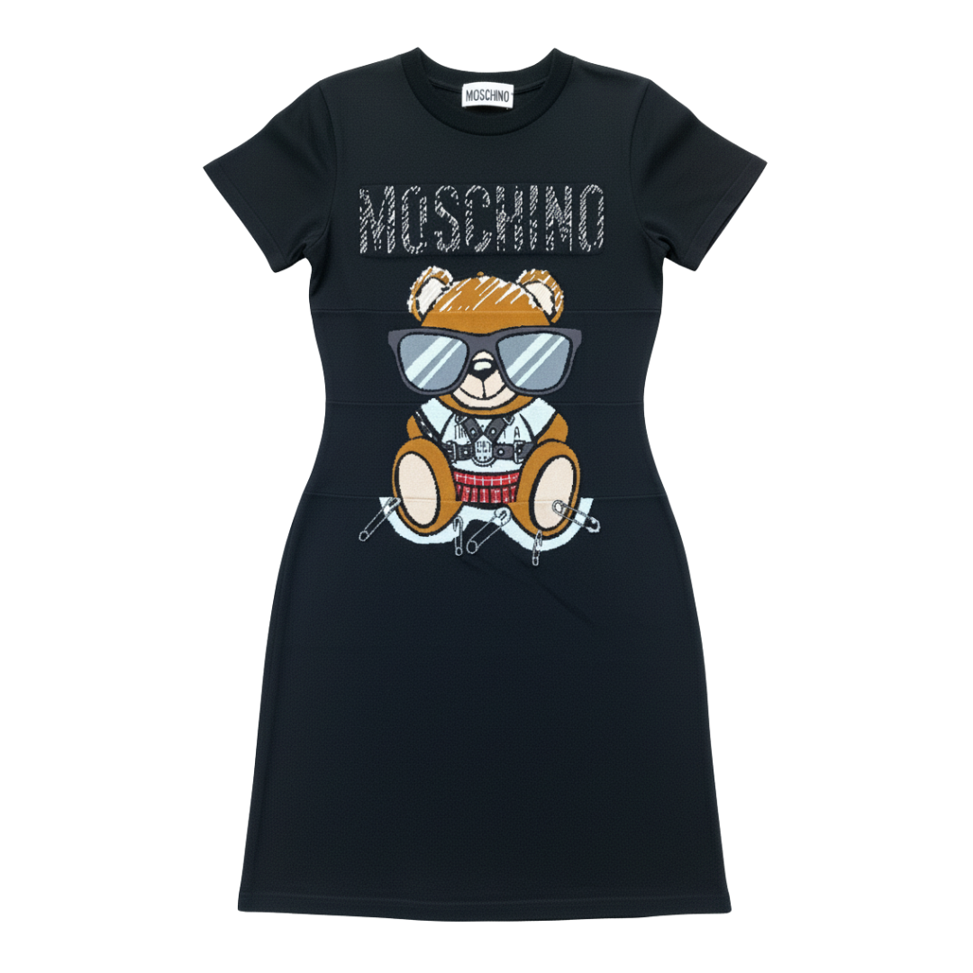 MOSCHINO DRESS featuring teddy bear graphic with sunglasses available at Lestyle Boutique Melbourne