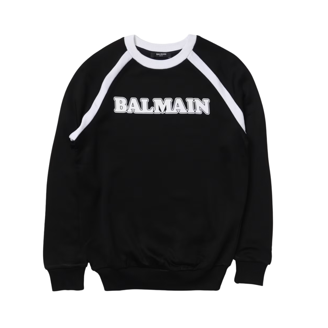 BALMAIN KIDS SWEATSHIRT featuring white piping and bold logo available at Lestyle Boutique Melbourne