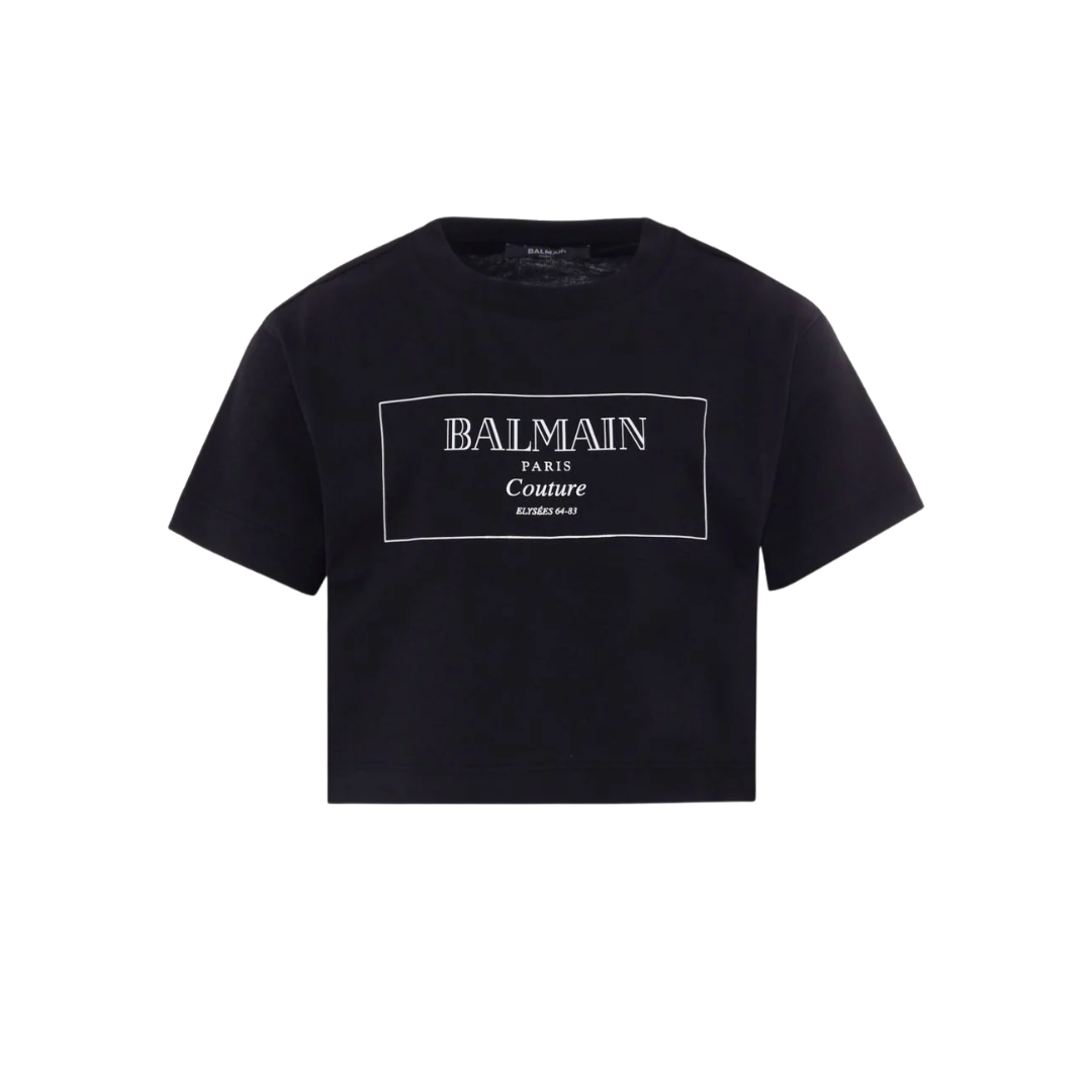 BALMAIN KIDS T-SHIRT featuring Balmain Couture print on the chest available at Lestyle Boutique Melbourne