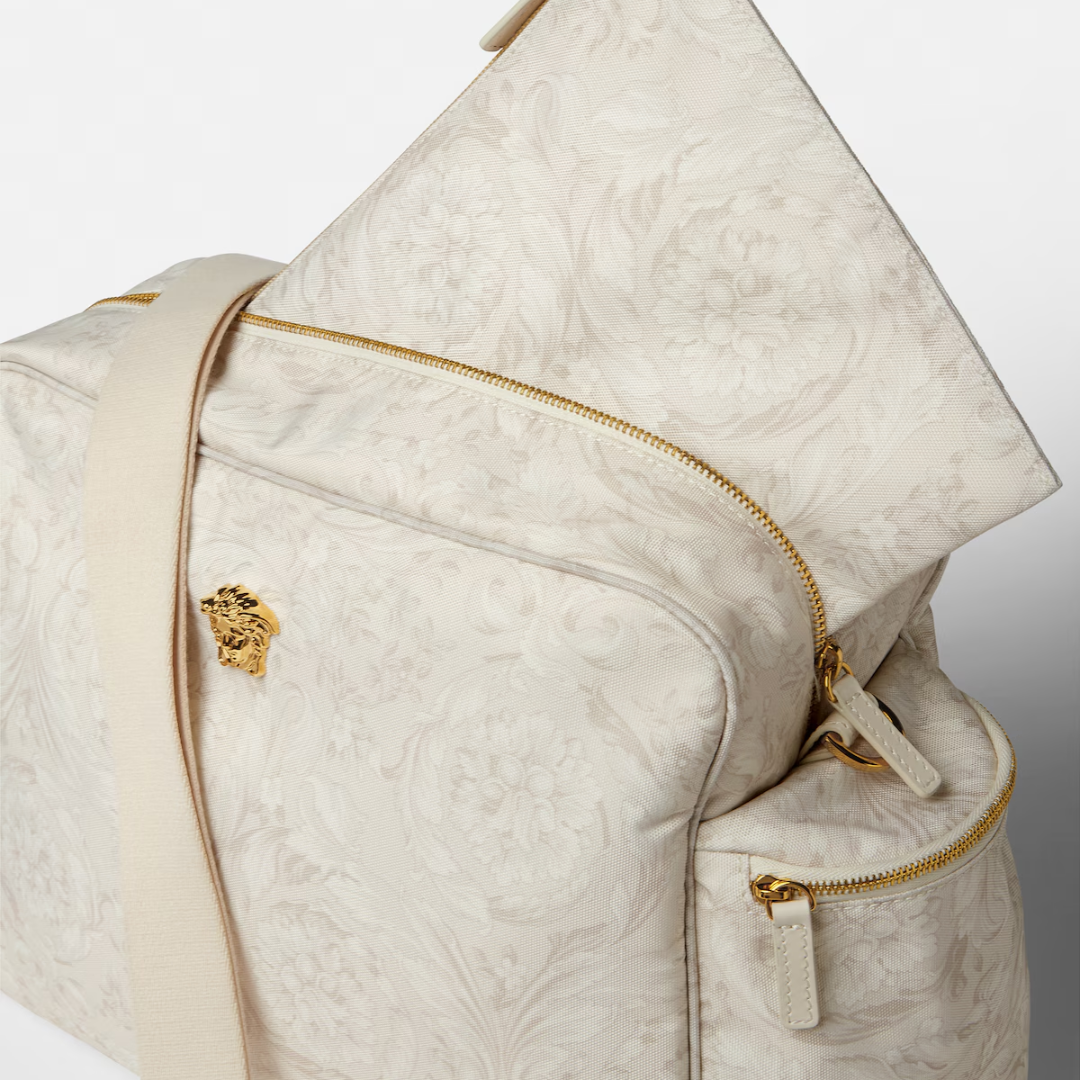 VERSACE Baby Changing Bag featuring all-over tonal Barocco print and La Medusa hardware, available at Lestyle Boutique Melbourne