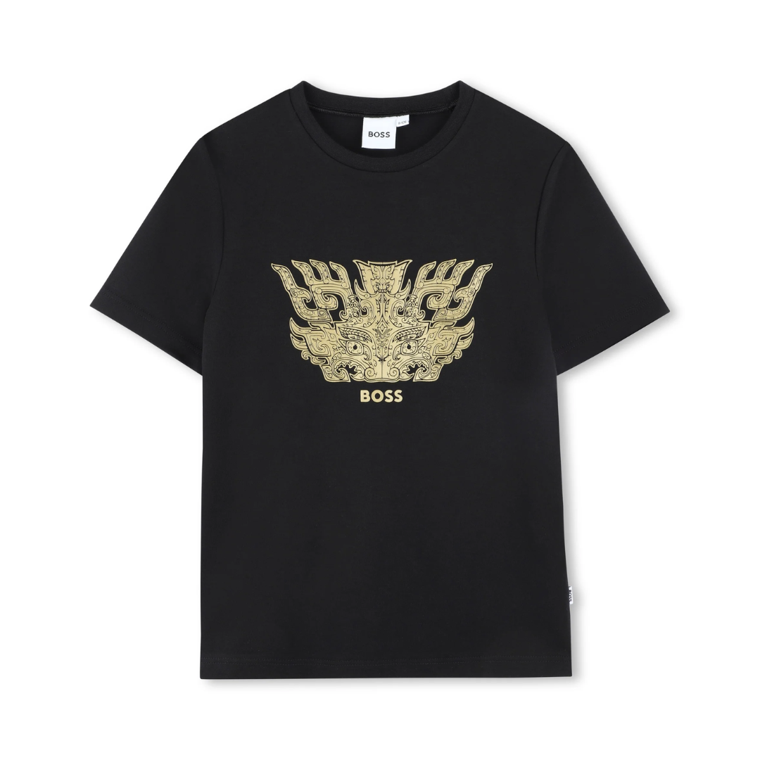 BOSS T-SHIRT featuring gold crest-style graphic available at Lestyle Boutique Melbourne